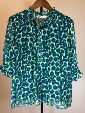 The Fold London Floral Silk Blouse Ruffle Collar 3/4 Sleeve | Size 6